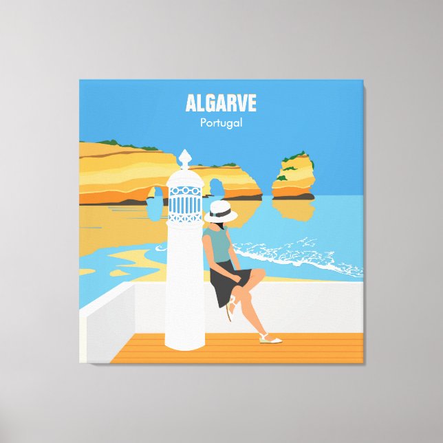 Algarve beach girl travel vintage style canvas print (Front)
