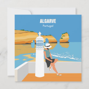 Algarve beach girl travel vintage style card