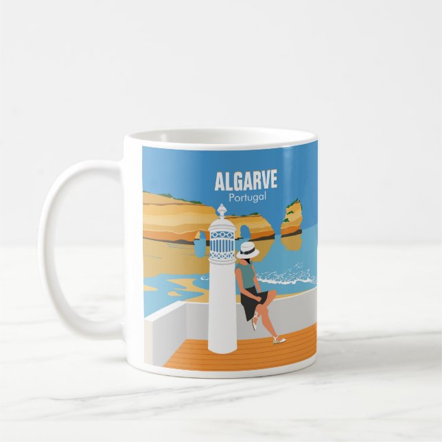 Algarve beach girl travel vintage style coffee mug (Left)