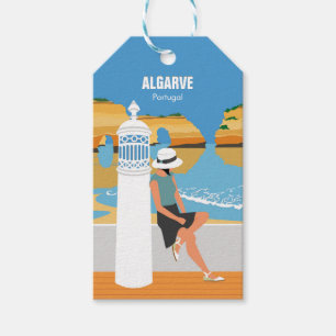 Algarve beach girl travel vintage style gift tags