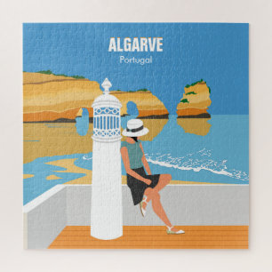 Algarve beach girl travel vintage style jigsaw puzzle