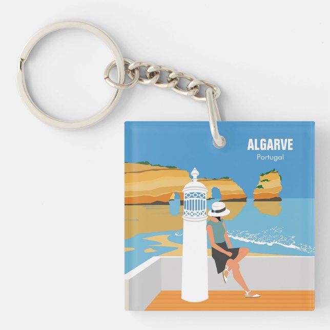 Algarve beach girl travel vintage style key ring (Front)