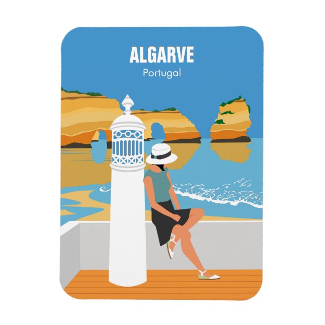 Algarve beach girl travel vintage style magnet (Vertical)