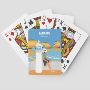 Algarve beach girl travel vintage style playing cards