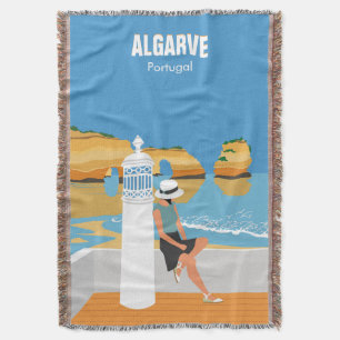 Algarve beach girl travel vintage style throw blanket