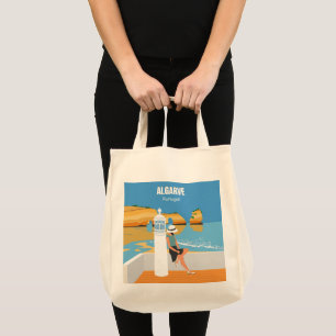 Algarve beach girl travel vintage style tote bag