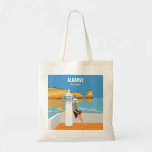 Algarve beach girl travel vintage style tote bag