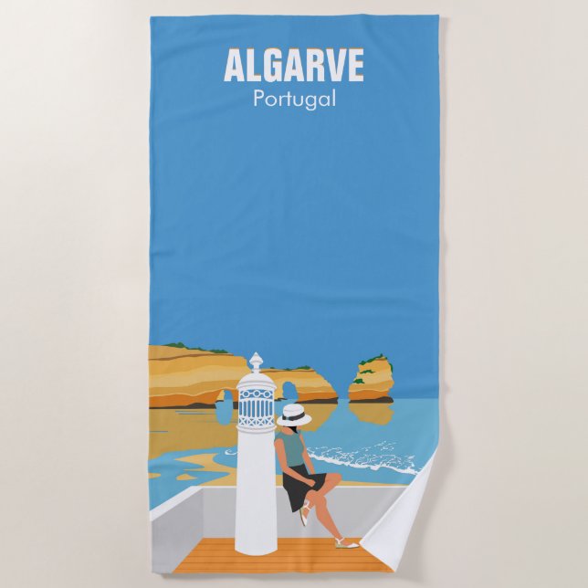 Algarve beach girl travel vintage style towel (Front)