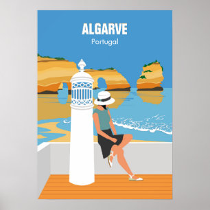 Algarve beach girl vintage sytle travel poster