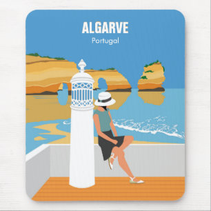 Algarve beach girl vintage sytle travel poster mouse pad