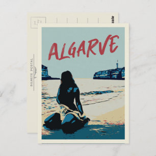 Algarve beach scenery illustration Portugal Postca Postcard