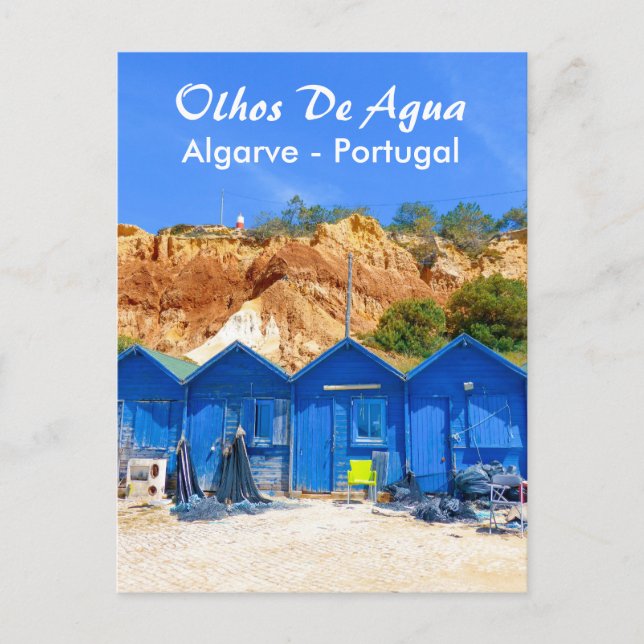Algarve Fisherman Huts in Olhos De Agua Portugal Postcard (Front)