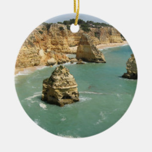 Algarve, Portugal, Benagil beach and rocks Ceramic Tree Decoration