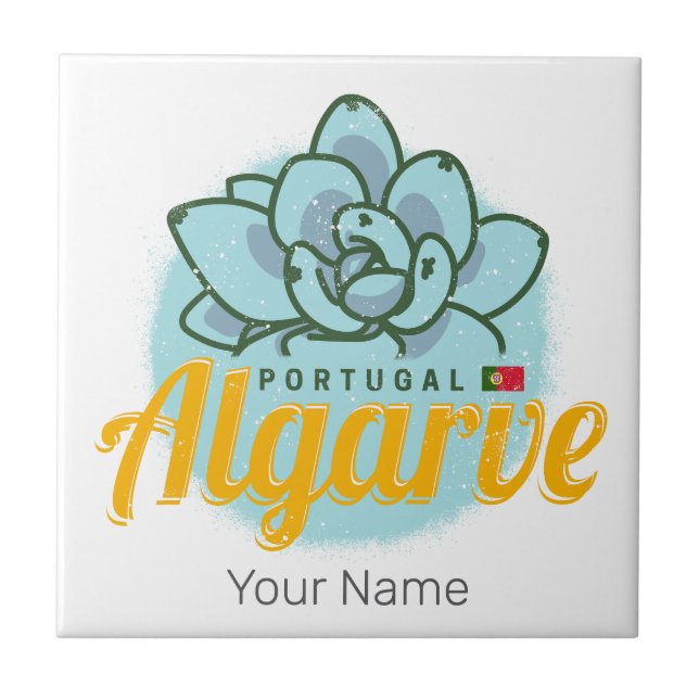 Algarve Portugal Flower Succulent Vintage Souvenir Tile (Front)