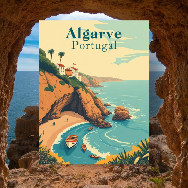Algarve Portugal Retro Beach Travel Postcard (Algarve Portugal Retro Beach Travel)