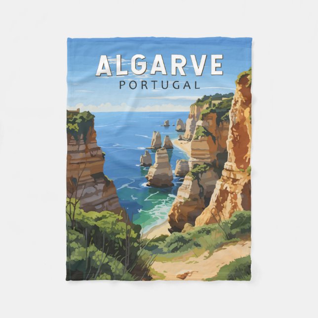 Algarve Portugal Travel Art Vintage Fleece Blanket (Front)