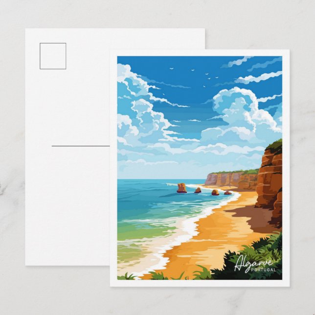 Algarve Portugal Travel Vintage illustration Postcard (Front/Back)