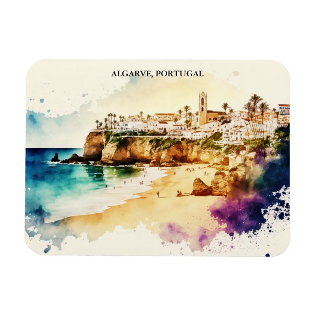 Algarve Portugal Watercolor Travel Magnet (Horizontal)