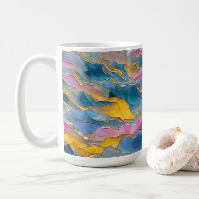 “Algeciras” Blue Pink Sand Waves Coffee Mug (With Donut)