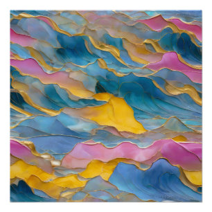 “Algeciras” Blue Pink Sand Waves Poster