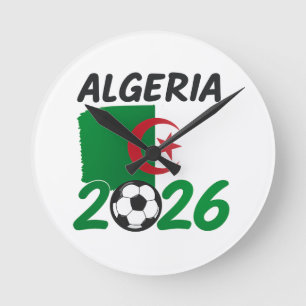 Algeria 2026 Soccer Fan Design with Crescent Star  Round Clock