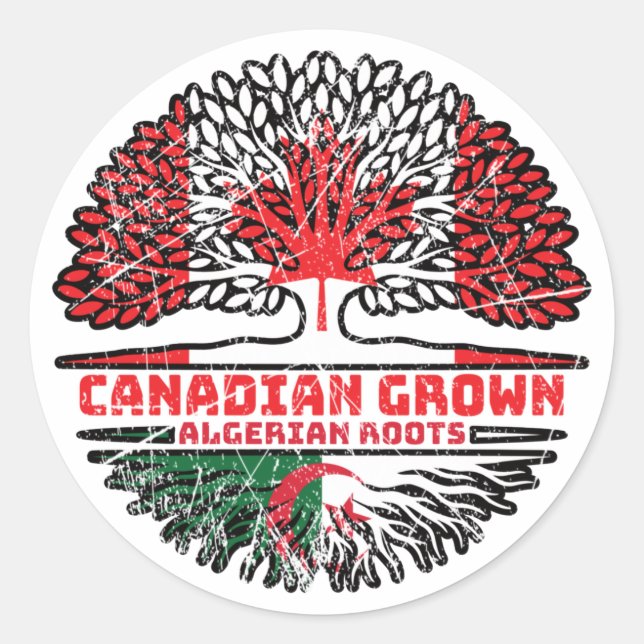 Algeria Algerian Canadian Canada Tree Roots Flag Classic Round Sticker (Front)