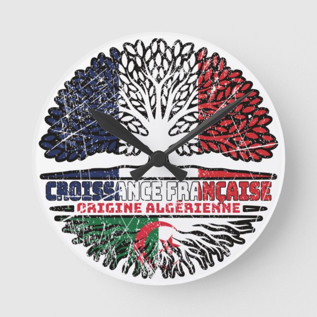 Algeria Algerian French France Tree Roots Flag Round Clock (Front)