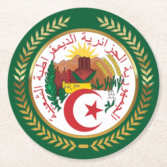 Algeria Coat of Arms Round Paper Coaster (Front)