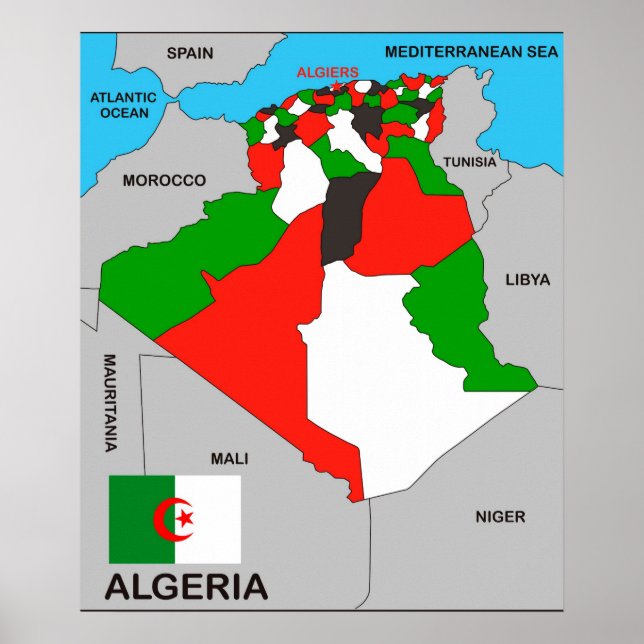 algeria country political map flag poster (Front)