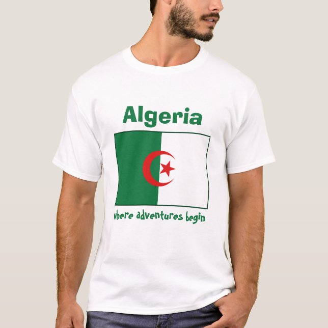 Algeria Flag + Map + Text T-Shirt (Front)