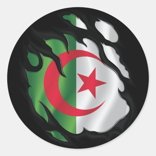 Algeria Ripped Flag Classic Round Sticker (Front)
