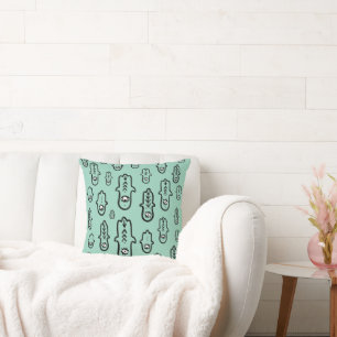 Algerian Amazigh Hamsa with Evil Eye Throw Pillow