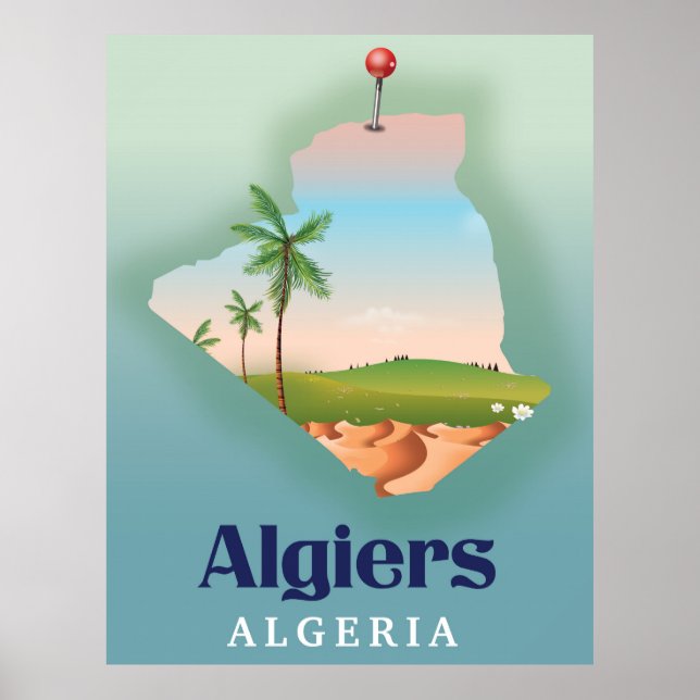 Algiers Algerian Map travel poster (Front)
