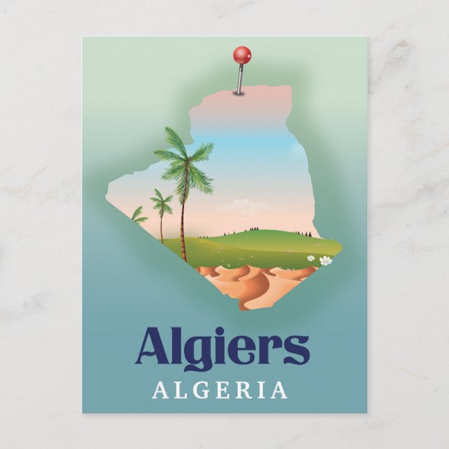 Algiers Algerian Map travel poster Postcard (Front)