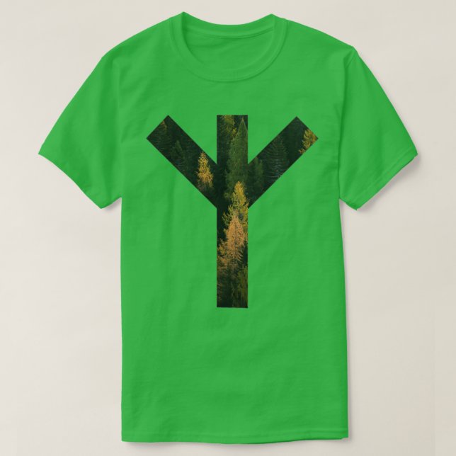 Algiz Forest Rune Symbol T-Shirt (Design Front)