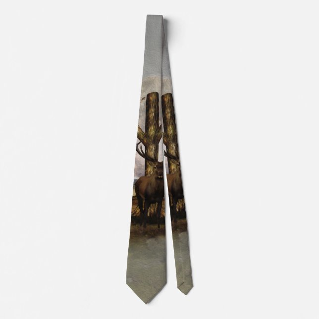 Algiz  Rune and Deer Digital Art Collage Tie (Front)