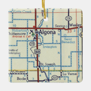 Algona IA Vintage Map Ceramic Ornament