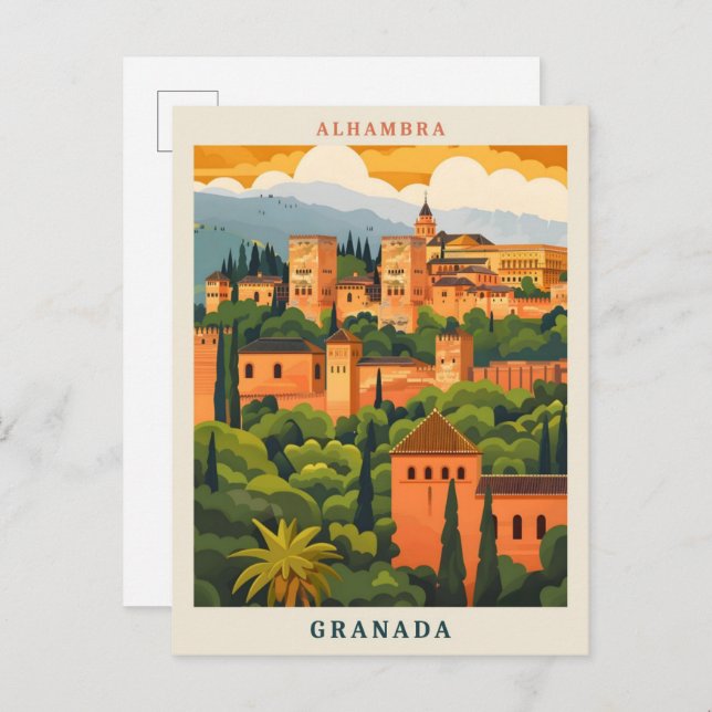 Alhambra Granada Spain Elegant Vintage Travel Postcard (Front/Back)