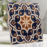 Alhambra Moorish Geometric Navy Blue Gold Tile<br><div class="desc">Inspired by the intricate geometric patterns of the Alhambra Palace, this ceramic tile brings a touch of Moorish elegance to your home. The design features a complex, interlocking design in navy blue, gold, cream, and terracotta. This tile is perfect for adding a bold, exotic, and historically-rich accent to bathrooms, kitchens,...</div>