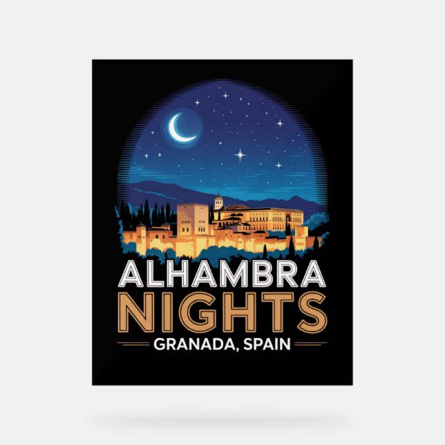 Alhambra Nights- Granada Spain Travel Art Acrylic Sign (Front)