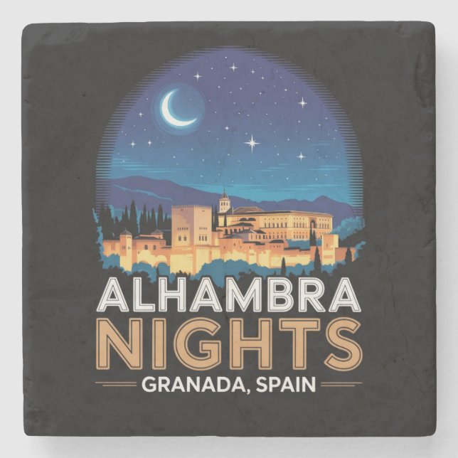 Alhambra Nights- Granada Spain Travel Art Stone Coaster (Front)