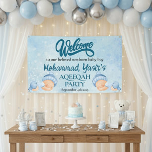 Alhamdulillah blue aqiqah baby boy welcome banner