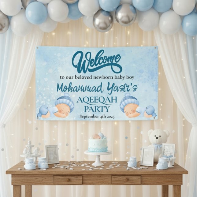 Alhamdulillah blue aqiqah baby boy welcome banner (Creator Uploaded)