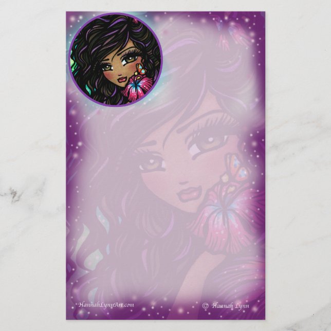 "Aliah" Hibiscus Fairy Fantasy Art by Hannah Lynn Stationery (Front)