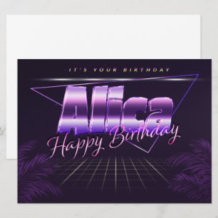 Alica Name Vorname lila retro Karte Geburtstag Card
