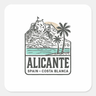 Alicante Sketch Santa Bárbara Castle Costa Blanca Square Sticker