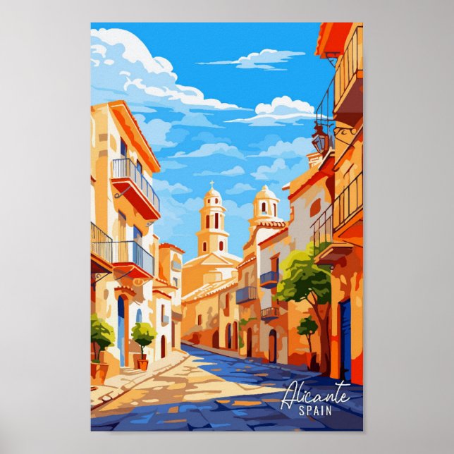 Alicante Spain Art Vintage Travel Illustration Poster (Front)