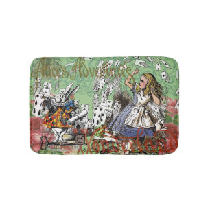alice adventure cards wonderland hatter rabbit  bath mat