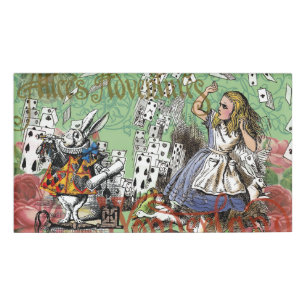alice adventure cards wonderland hatter rabbit  name tag