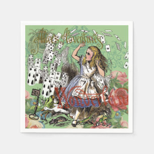 alice adventure cards wonderland hatter rabbit  napkin